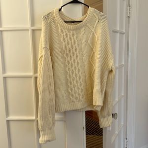 Free People Dream Cable Crewneck Sweater